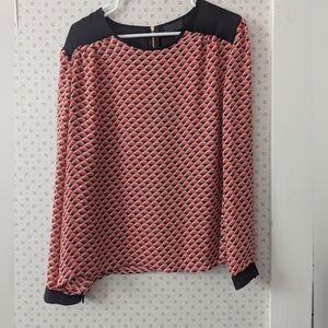🍊 Worthington XL Blouse Sheer Stylish 🧡🖤 Women's Top Zipper Loose Fit